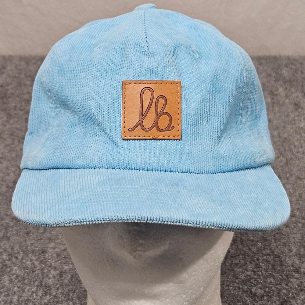 LB Long Beach Brewery Hat Light Blue Corduroy Leather Patch Cap Coastal Pastel